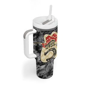 Black Cowgirl Lasso Horseshoe Tumbler With Handle Vintage Retro Leopard Animal