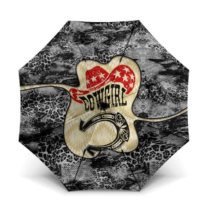 Black Cowgirl Lasso Horseshoe Umbrella Vintage Retro Leopard Animal
