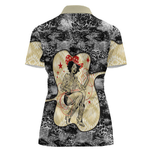 Black Cowgirl Lasso Horseshoe Women Polo Shirt Vintage Retro Leopard Animal