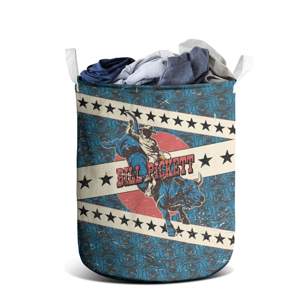 Bill Pickett Black Cowboy Laundry Basket Western American Heritage - Grunge Stars And Stripes