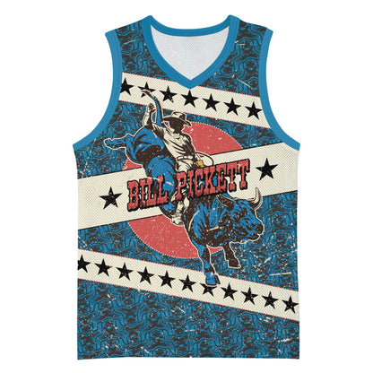Bill Pickett Black Cowboy Basketball Jersey Western American Heritage - Grunge Stars And Stripes