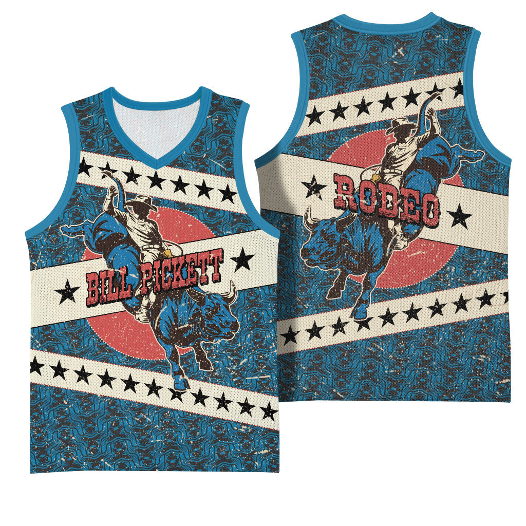 Bill Pickett Black Cowboy Basketball Jersey Western American Heritage - Grunge Stars And Stripes