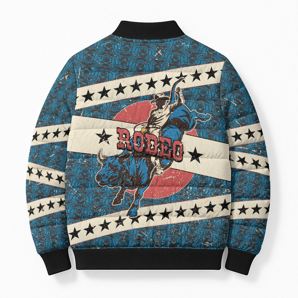Bill Pickett Black Cowboy Bomber Puffer Jacket Western American Heritage - Grunge Stars And Stripes