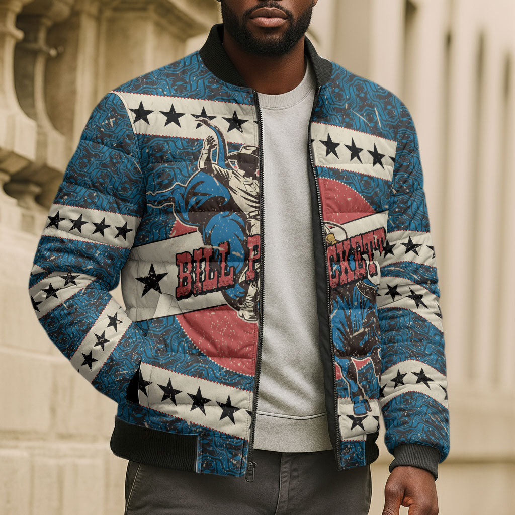 Bill Pickett Black Cowboy Bomber Puffer Jacket Western American Heritage - Grunge Stars And Stripes