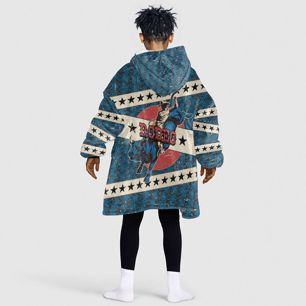 Bill Pickett Black Cowboy Kid Wearable Blanket Hoodie Western American Heritage - Grunge Stars And Stripes
