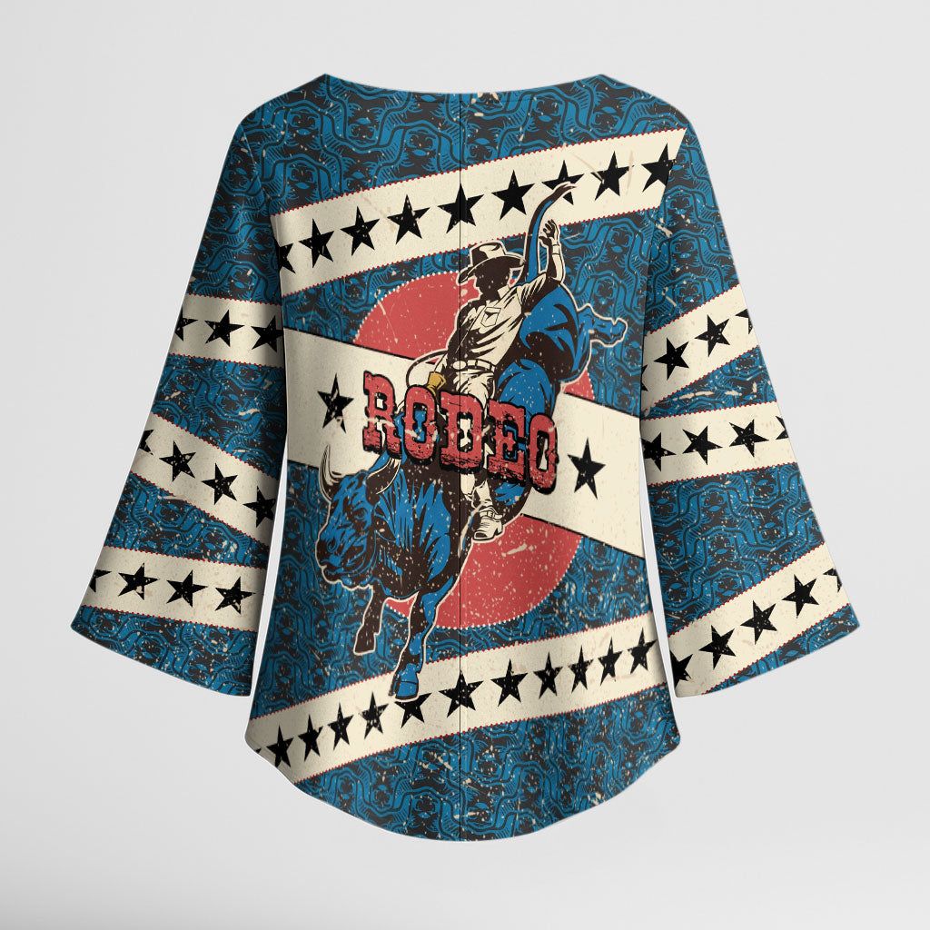 Bill Pickett Black Cowboy Kimono Sleeve Blouse Western American Heritage - Grunge Stars And Stripes