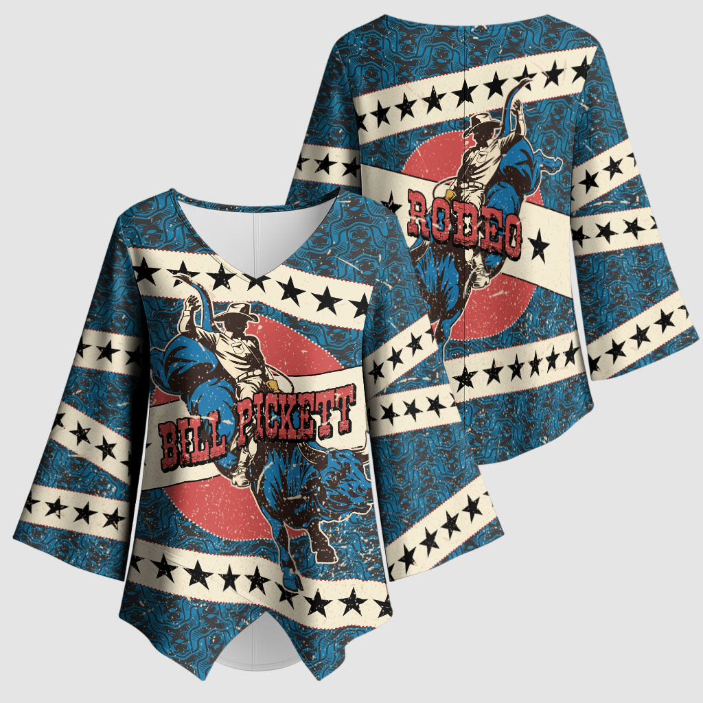 Bill Pickett Black Cowboy Kimono Sleeve Blouse Western American Heritage - Grunge Stars And Stripes
