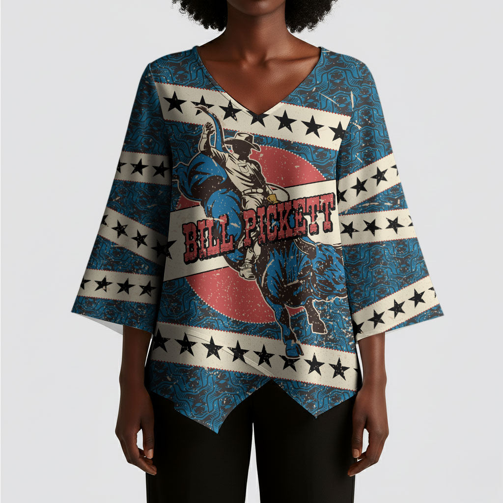 Bill Pickett Black Cowboy Kimono Sleeve Blouse Western American Heritage - Grunge Stars And Stripes