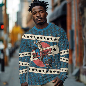 Bill Pickett Black Cowboy Long Sleeve Shirt Western American Heritage - Grunge Stars And Stripes