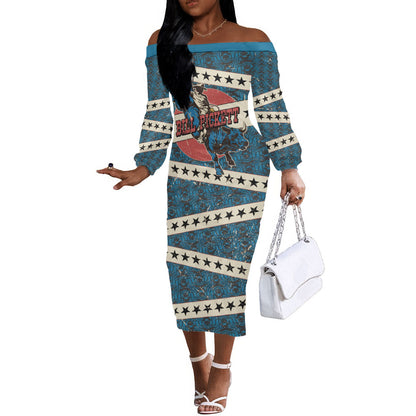 Bill Pickett Black Cowboy Off The Shoulder Long Sleeve Dress Western American Heritage - Grunge Stars And Stripes