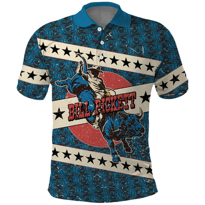 Bill Pickett Black Cowboy Polo Shirt Western American Heritage - Grunge Stars And Stripes