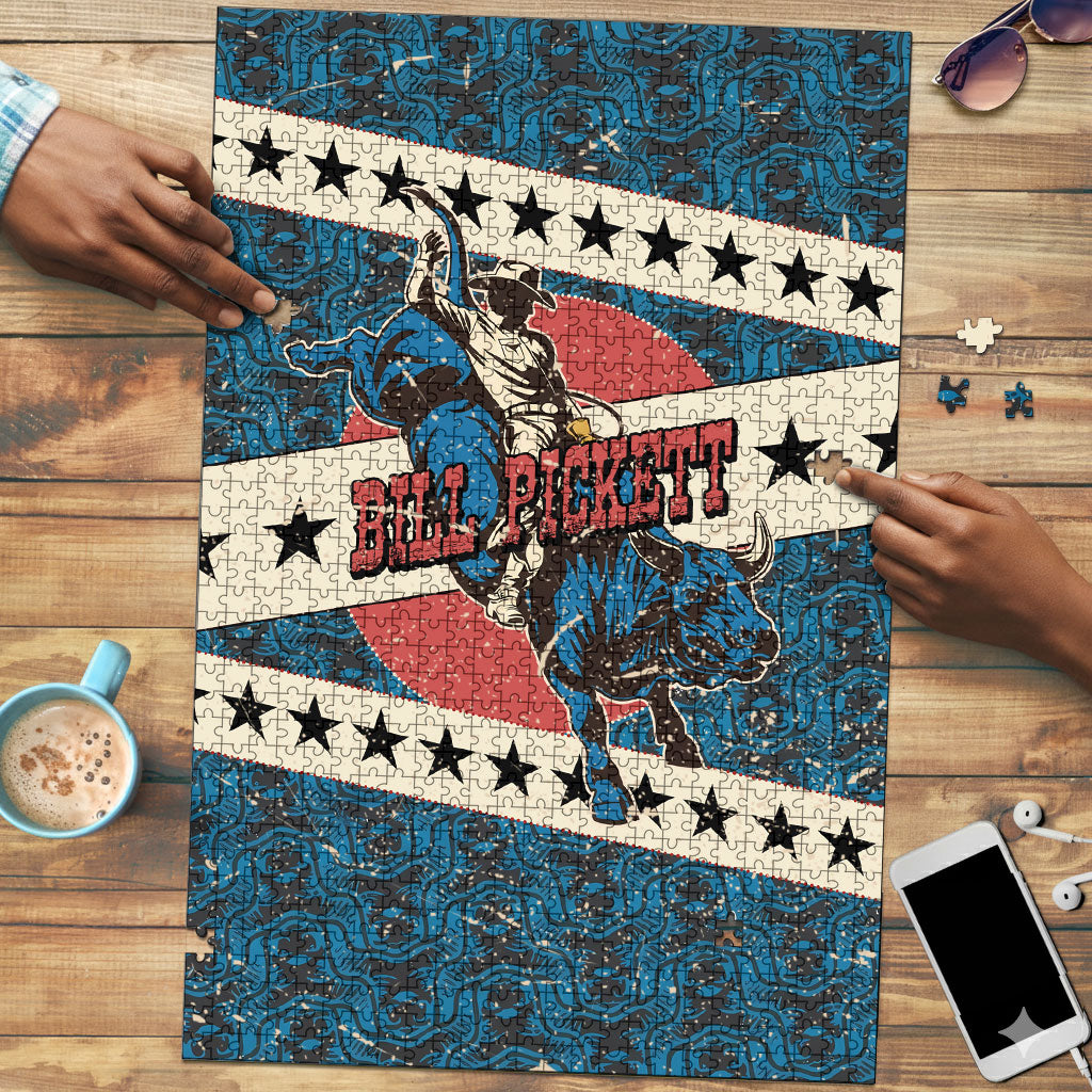 Bill Pickett Black Cowboy Puzzle Western American Heritage - Grunge Stars And Stripes