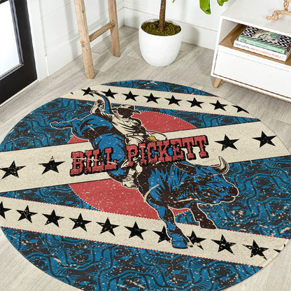 Bill Pickett Black Cowboy Round Carpet Western American Heritage - Grunge Stars And Stripes