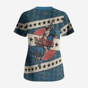 Bill Pickett Black Cowboy Scrub Top Western American Heritage - Grunge Stars And Stripes