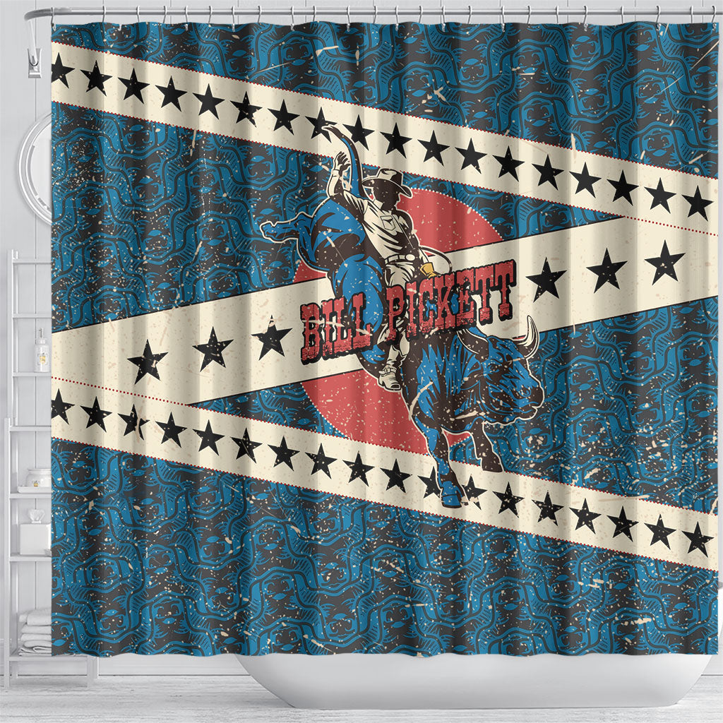 Bill Pickett Black Cowboy Shower Curtain Western American Heritage - Grunge Stars And Stripes