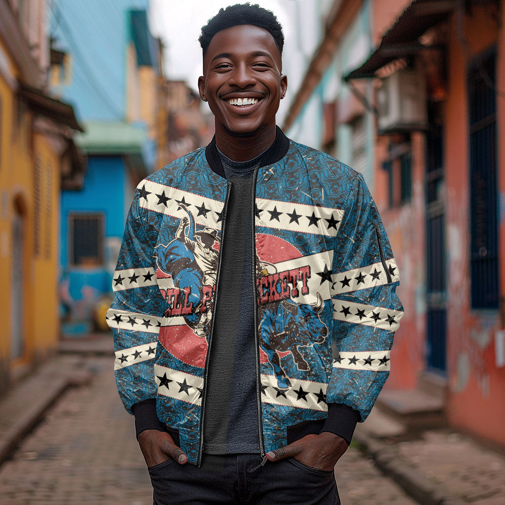 Bill Pickett Black Cowboy Sleeve Zip Bomber Jacket Western American Heritage - Grunge Stars And Stripes