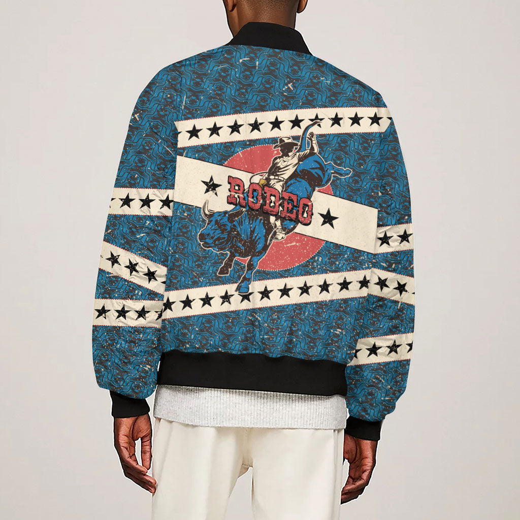 Bill Pickett Black Cowboy Sleeve Zip Bomber Jacket Western American Heritage - Grunge Stars And Stripes