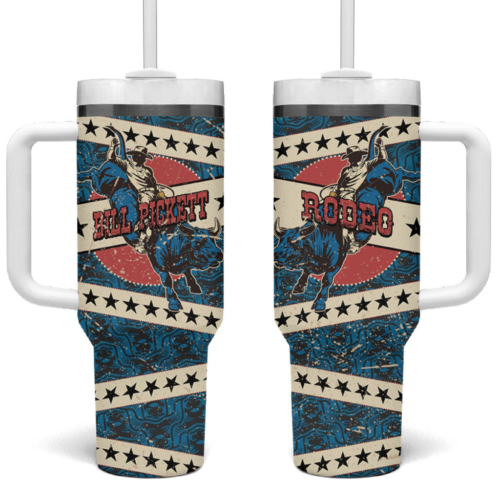 Bill Pickett Black Cowboy Tumbler With Handle Western American Heritage - Grunge Stars And Stripes