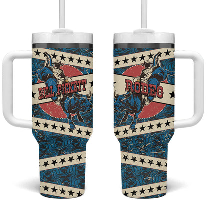Bill Pickett Black Cowboy Tumbler With Handle Western American Heritage - Grunge Stars And Stripes