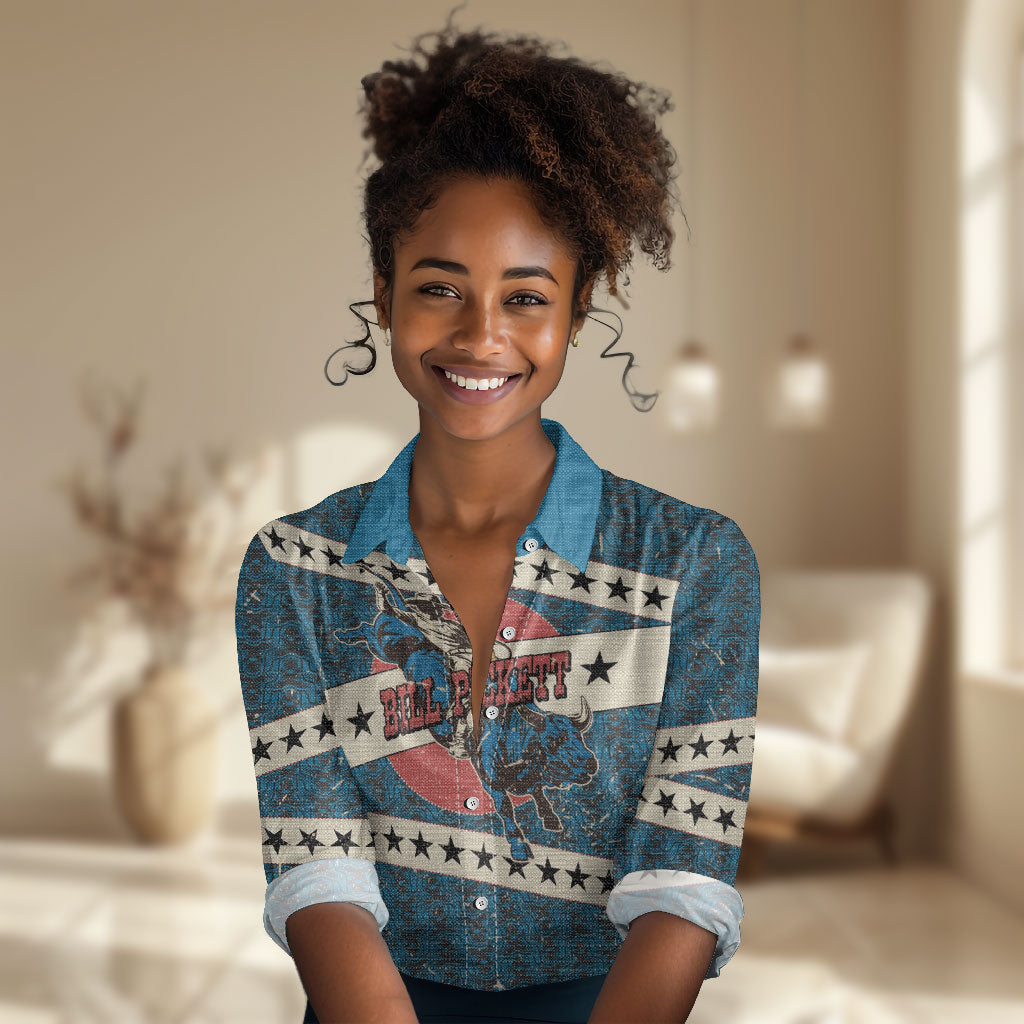 Bill Pickett Black Cowboy Women Casual Shirt Western American Heritage - Grunge Stars And Stripes