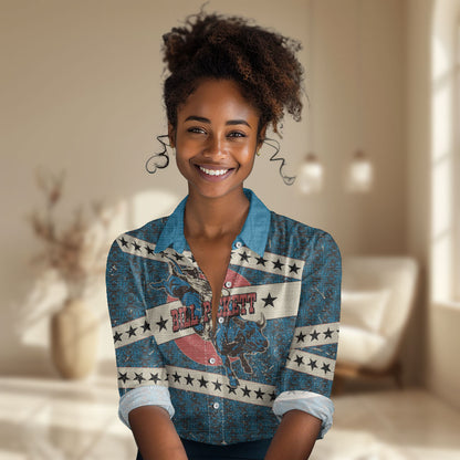 Bill Pickett Black Cowboy Women Casual Shirt Western American Heritage - Grunge Stars And Stripes