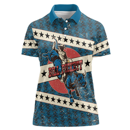 Bill Pickett Black Cowboy Women Polo Shirt Western American Heritage - Grunge Stars And Stripes