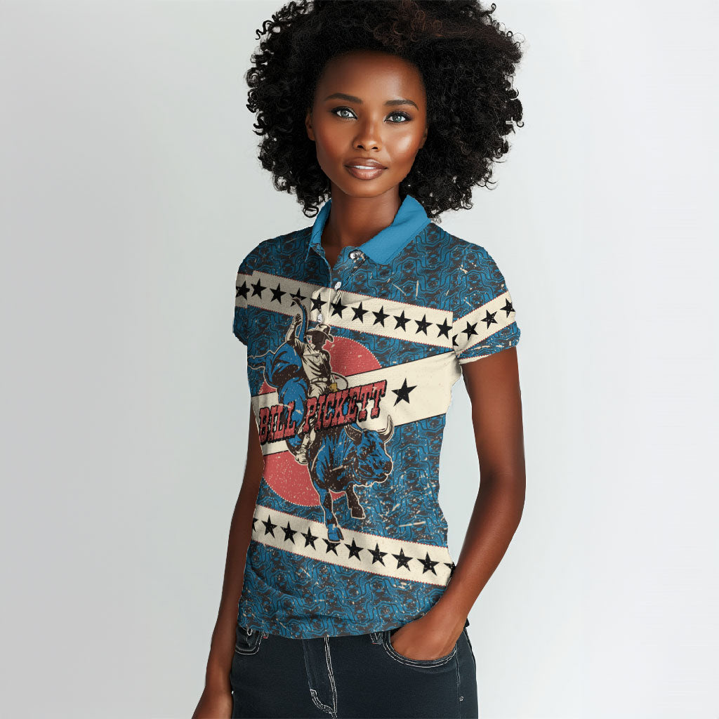 Bill Pickett Black Cowboy Women Polo Shirt Western American Heritage - Grunge Stars And Stripes