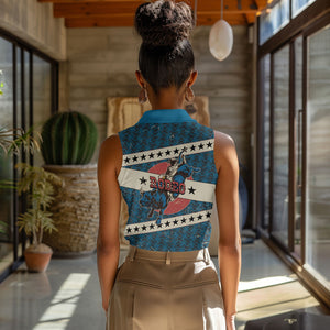 Bill Pickett Black Cowboy Women Sleeveless Polo Shirt Western American Heritage - Grunge Stars And Stripes