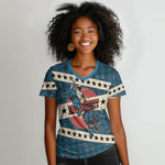 Bill Pickett Black Cowboy Women V-Neck T-Shirt Western American Heritage - Grunge Stars And Stripes