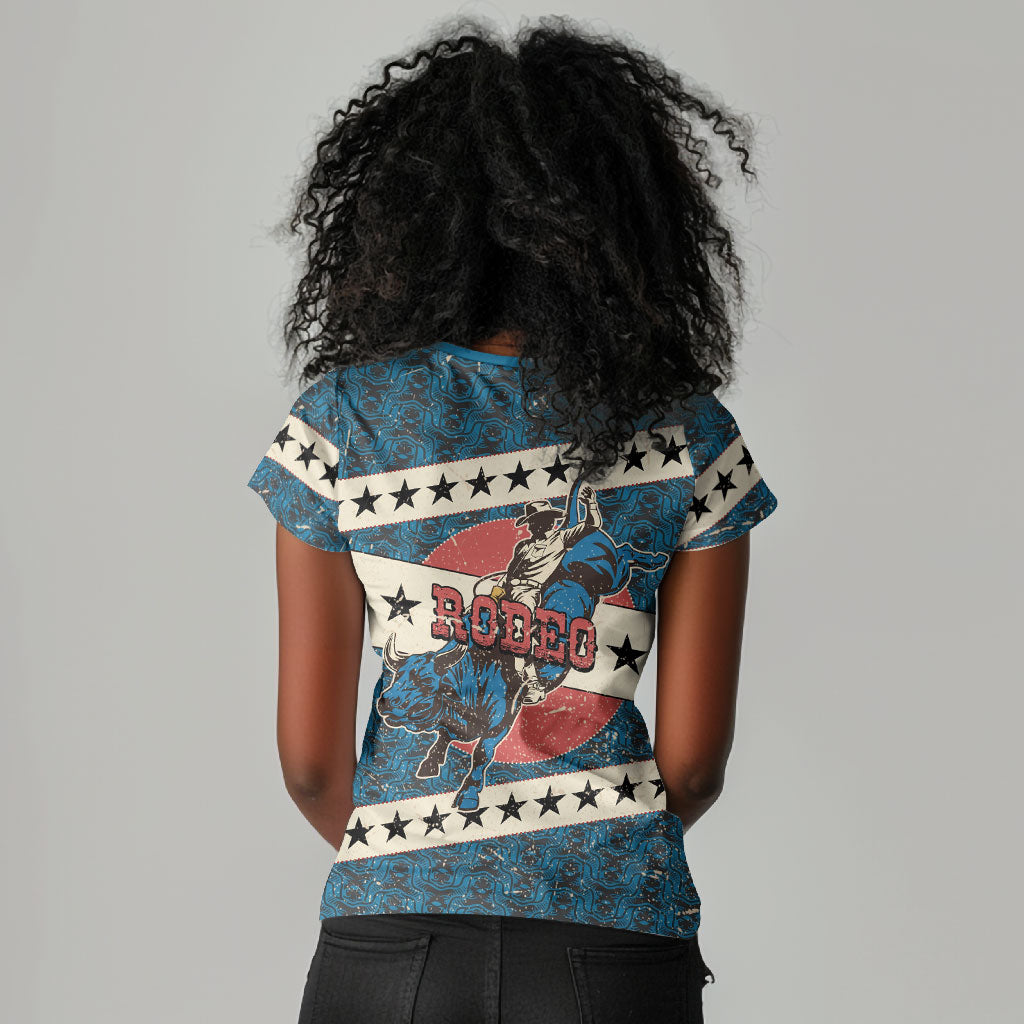 Bill Pickett Black Cowboy Women V-Neck T-Shirt Western American Heritage - Grunge Stars And Stripes