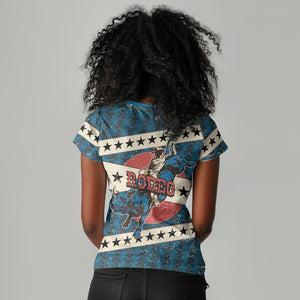 Bill Pickett Black Cowboy Women V-Neck T-Shirt Western American Heritage - Grunge Stars And Stripes