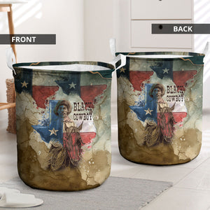 Bill Pickett Texas Flag Laundry Basket Black Cowboy - Vintage Grunge Watercolor - Horseback Rider Heritage