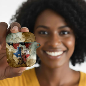Bill Pickett Texas Flag AirPods Case Black Cowboy - Vintage Grunge Watercolor - Horseback Rider Heritage