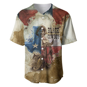 Bill Pickett Texas Flag Baseball Jersey Black Cowboy - Vintage Grunge Watercolor - Horseback Rider Heritage