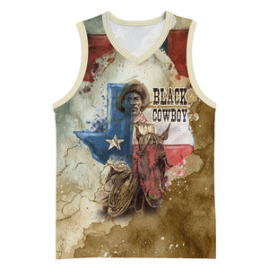 Bill Pickett Texas Flag Basketball Jersey Black Cowboy - Vintage Grunge Watercolor - Horseback Rider Heritage