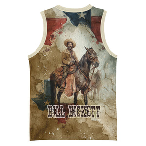 Bill Pickett Texas Flag Basketball Jersey Black Cowboy - Vintage Grunge Watercolor - Horseback Rider Heritage