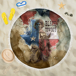 Bill Pickett Texas Flag Beach Blanket Black Cowboy - Vintage Grunge Watercolor - Horseback Rider Heritage