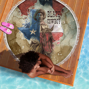 Bill Pickett Texas Flag Beach Blanket Black Cowboy - Vintage Grunge Watercolor - Horseback Rider Heritage