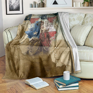 Bill Pickett Texas Flag Blanket Black Cowboy - Vintage Grunge Watercolor - Horseback Rider Heritage