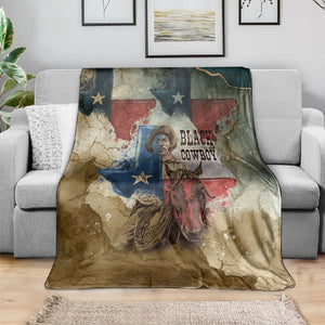 Bill Pickett Texas Flag Blanket Black Cowboy - Vintage Grunge Watercolor - Horseback Rider Heritage