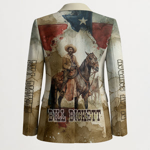 Bill Pickett Texas Flag Blazer Black Cowboy - Vintage Grunge Watercolor - Horseback Rider Heritage