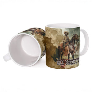 Bill Pickett Texas Flag Ceramic Mug Black Cowboy - Vintage Grunge Watercolor - Horseback Rider Heritage