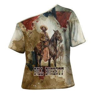 Bill Pickett Texas Flag Cross Shoulder Shirt Black Cowboy - Vintage Grunge Watercolor - Horseback Rider Heritage