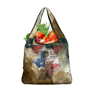 Bill Pickett Texas Flag Grocery Bag Black Cowboy - Vintage Grunge Watercolor - Horseback Rider Heritage