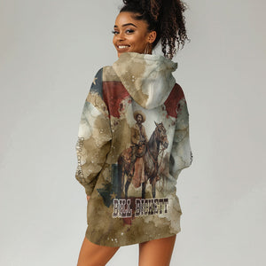 Bill Pickett Texas Flag Hoodie Dress Black Cowboy - Vintage Grunge Watercolor - Horseback Rider Heritage