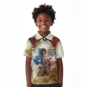 Bill Pickett Texas Flag Kid Polo Shirt Black Cowboy - Vintage Grunge Watercolor - Horseback Rider Heritage