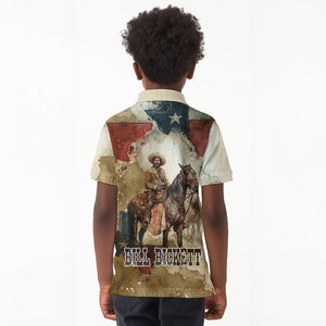 Bill Pickett Texas Flag Kid Polo Shirt Black Cowboy - Vintage Grunge Watercolor - Horseback Rider Heritage
