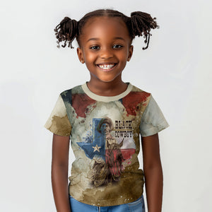 Bill Pickett Texas Flag Kid T shirt Black Cowboy - Vintage Grunge Watercolor - Horseback Rider Heritage