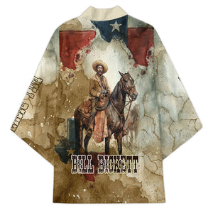 Bill Pickett Texas Flag Kimono Black Cowboy - Vintage Grunge Watercolor - Horseback Rider Heritage