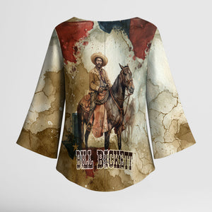 Bill Pickett Texas Flag Kimono Sleeve Blouse Black Cowboy - Vintage Grunge Watercolor - Horseback Rider Heritage